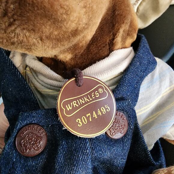 Ganz Bros Wrinkles Brown Dog Hand Puppet 17” Overalls Bone Tag Vintage 1981 - Picture 11 of 11